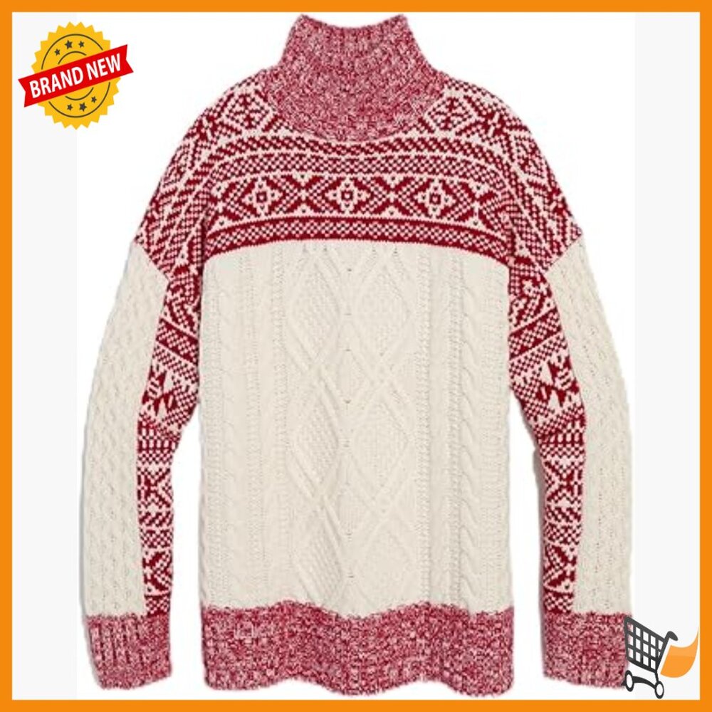 Fair Isle Mock Sweater, Merino Wool Blend, Pullover, Long Sleeve